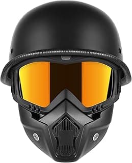 Motorcycle Half Helmets with Face Shield, German Style Motorcycle Helmet for Adult Men Women, DOT Approved Retro Half Shell Helmet for Moped Cruiser Scooter