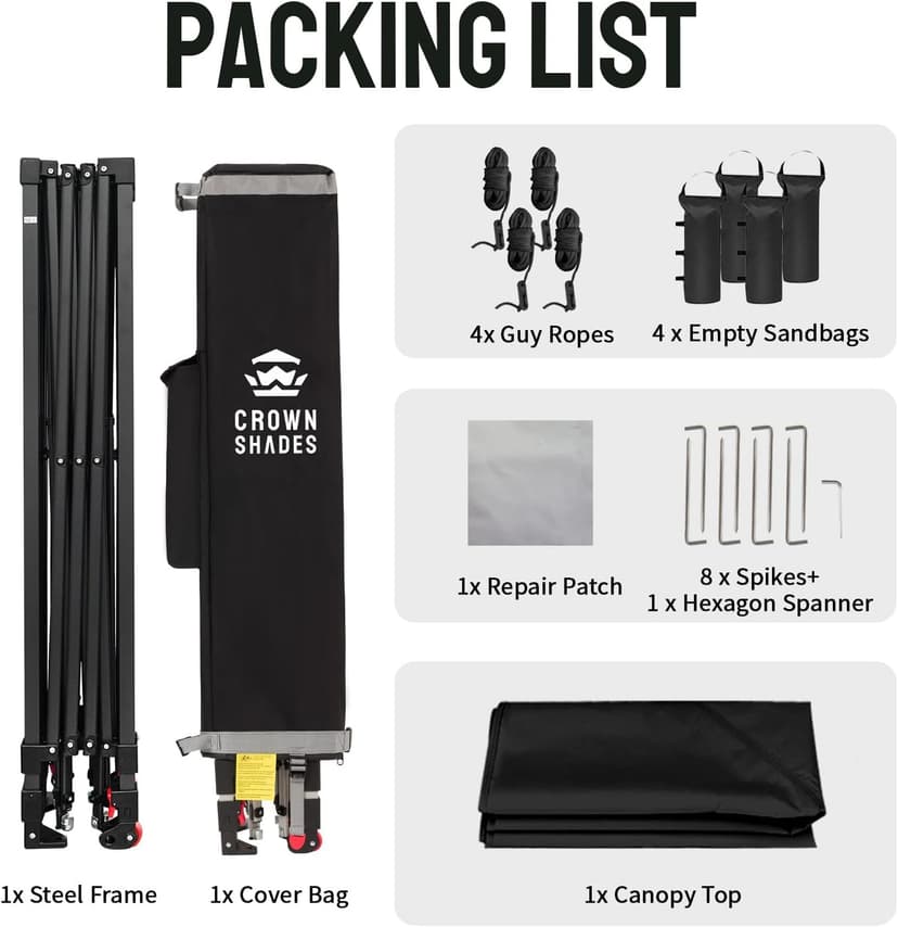 CROWN SHADES 10x10 Pop Up Canopy Tent - Patented Center Lock One Push Instant Outdoor Canopy Beach Tent with STO-N-Go Bag 8 Stakes & 4 Sand Bags,Black