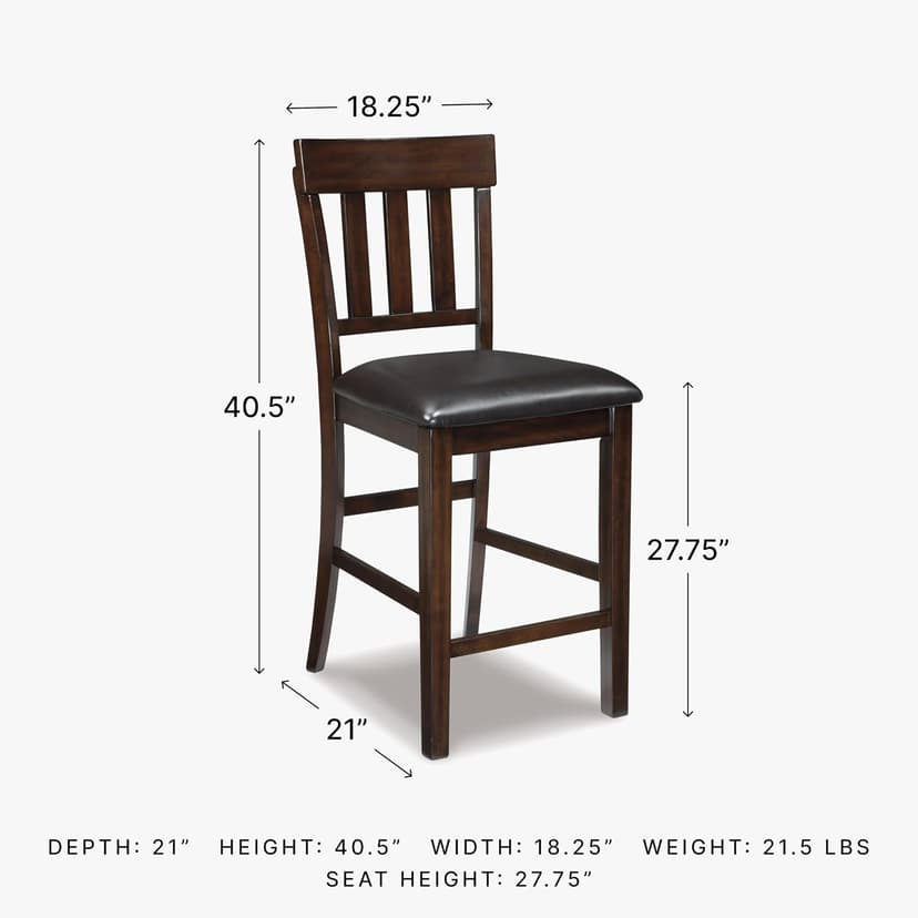 Signature Design by Ashley Haddigan Upholstered Barstool, 2 Count, Slat Back Design, Cushioned Seat, Wood, 25.5" H, Dark Brown