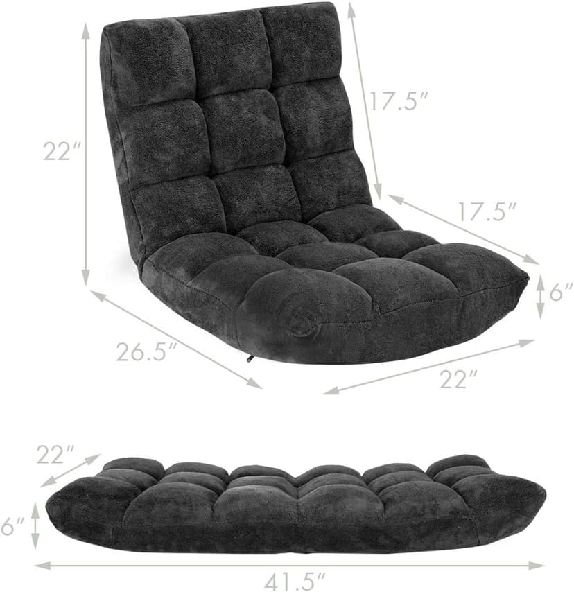 S AFSTAR Cushioned Floor Chair, 14-Position Adjustable Padded Lazy Recliner with Comfortable Back Support and Skin-Friendly Cover, Great for Reading, Playing Game, Meditating (Mysterious Black)