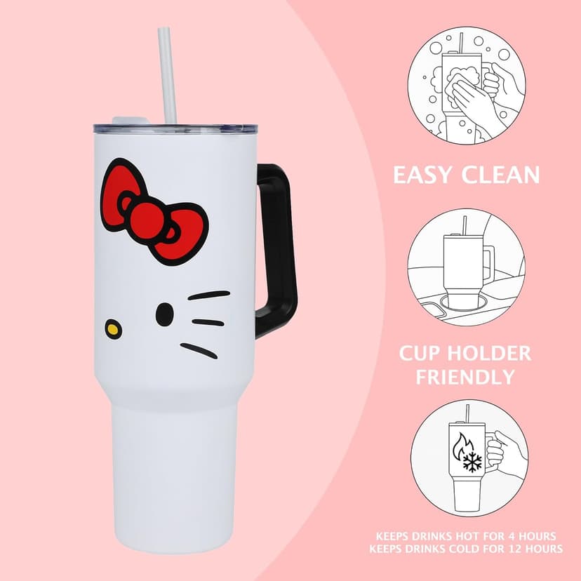 Bioworld Hello Kitty 40 Oz. Stainless Steel Tumbler With Leak-Proof Lid