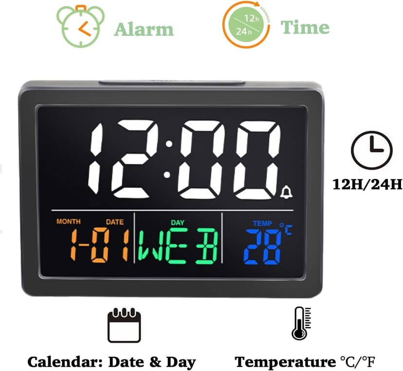 WQV Digital Alarm Clock, 5.5" Large LED Alarm Clock for Bedrooms, Table Desk Clock, with Calendar Date Day Temperature Snooze, Adjustable Alarm Volume & Brightness, Gift for Students Elderly