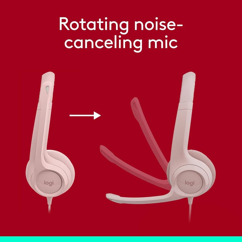 Logitech H390 Gaming Headphones, Wired Headphones with Mic, USB Headset with Microphone for PC, Noise Cancelling Microphone for Video Meetings, Music, Gaming - Rose