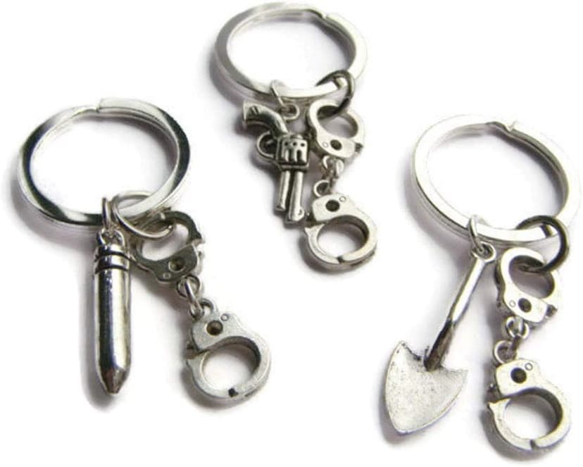 DODXALL 3 Partners in Crime Keyrings, Best Friends Keychain Set, Friendship Jewelry, Handcuff Jewellery, BFF Token, Sisters Gift for Birthday