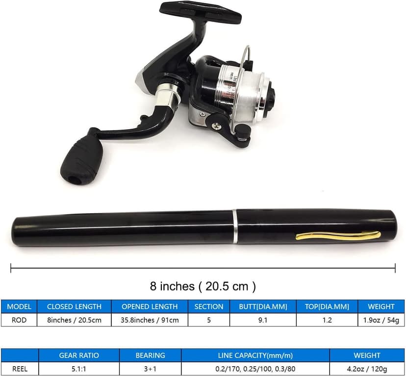 Portable Small Pen Fishing Rod And Spinning Reel Combo, 38inches Pocket Mini Fishing Kit Telescopic Fishing Pole For River Lake Reservoirs Ice And So On (Fishing Rod and Reel Combos)