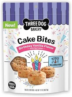 Soft Baked Dog Treats - Birthday Vanilla Flavor with Sprinkles Three Dog Bakery Ultimate Celebration Cake Bites for Dogs - 12 oz Bag B0F8R6638K