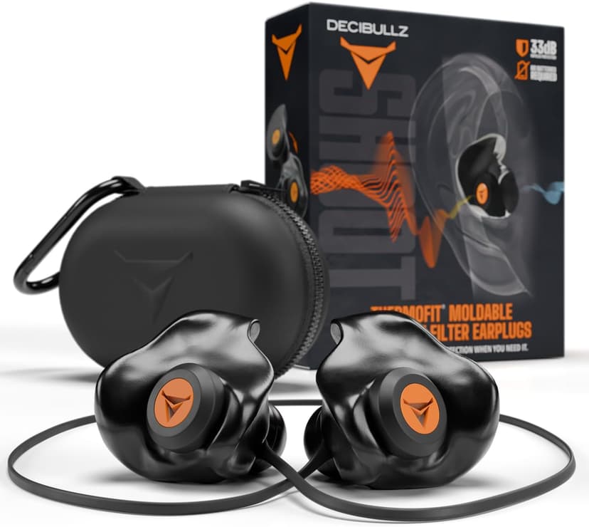 Decibullz Percussive Moldable Earplugs for Hunting & Shooting, Gun Range Hearing Protection for Shooters, Reusable Ear Plugs for Shooting Range