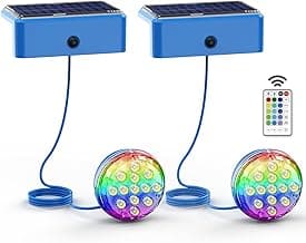Solar Pool Lights, Solar Powered Submersible LED Lights with Remote IP68 Waterproof, Swimming Pool Light, 16 Colors Pool Light for Frame Above Ground Inground Pool, Pond (Blue, 2 Pack)