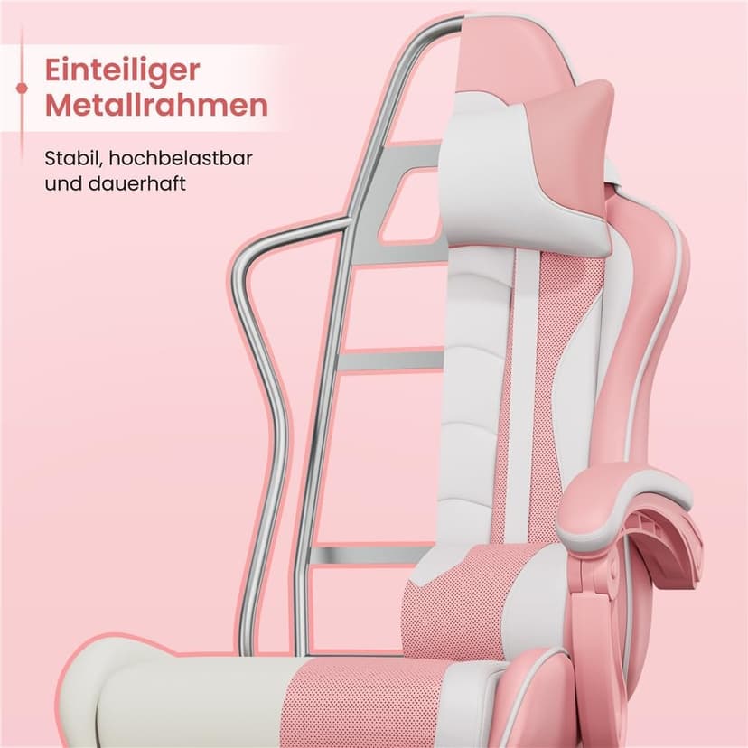 Yaheetech Gaming Chair, Video Game Chair with Massage Lumbar Support and Footrest Height Adjustable Ergonomic Computer Chair with Swivel Seat and Headrest, Pink/White