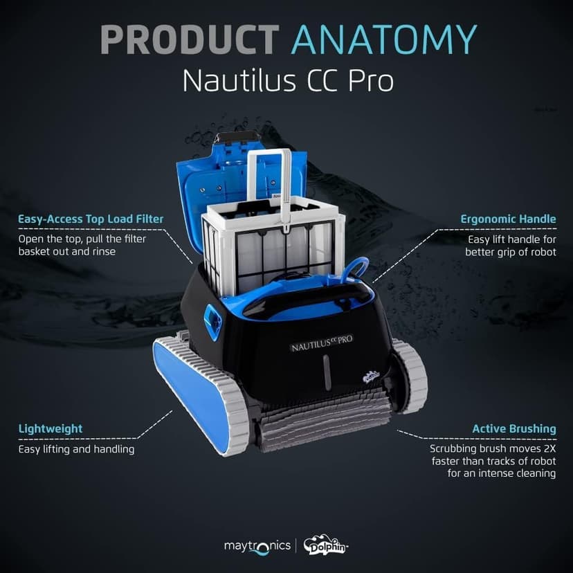 Dolphin Nautilus CC Pro Wi-Fi Automatic Robotic Pool Vacuum Cleaner, Wall Climbing, Waterline Scrubber Brush, Ideal for In-Ground Pools up to 50 FT in Length