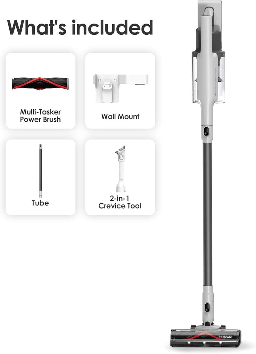 Tineco A30S Cordless Stick Vacuum Cleaner, 160W Suction, 60Min Runtime, 1L Larger Dustbin, ZeroTangle Brush, PureCyclone Tech, LED Headlight, White
