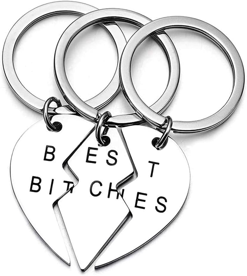 Miss Pink Best Friend Keychains Set Best Bitches BFF Besties Friendship Gifts Matching 2, 3, 4 Pieces Keychain for Women Teen Girls