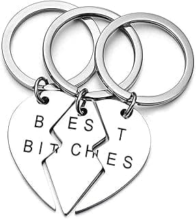 Miss Pink Best Friend Keychains Set Best Bitches BFF Besties Friendship Gifts Matching 2, 3, 4 Pieces Keychain for Women Teen Girls