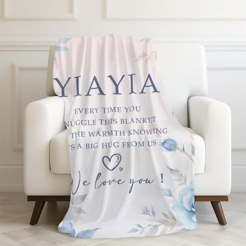 Floral Yiayia Grandma Blanket, Grandma Gifts from Grandkids for Birthday Christmas, Yiayia We Love You Throw Blankets for Sofa Couch Bedroom Living Room Home Decor, 50x60 Inches B0FPNT6XD9