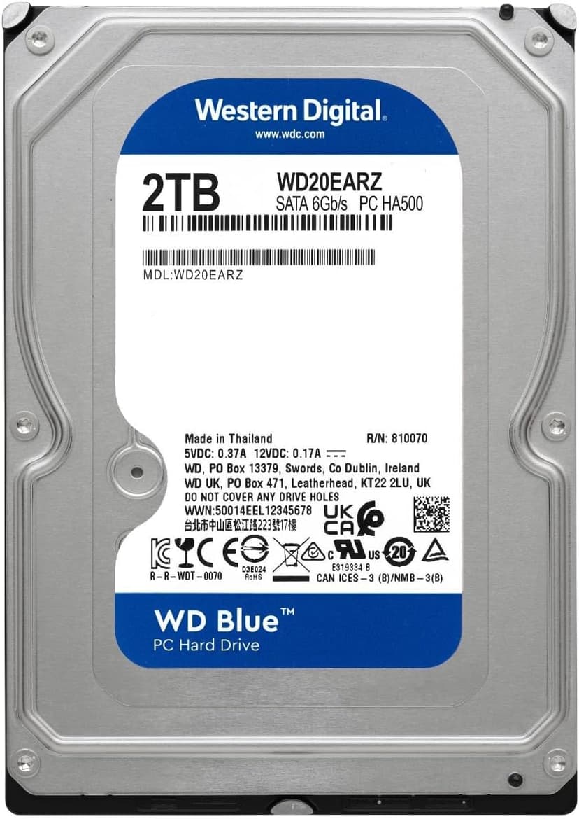 Western Digital 2TB WD Blue PC Internal Hard Drive HDD - 5400 RPM, SATA 6 Gb/s, 64 MB Cache, 3.5" - WD20EARZ (Renewed)