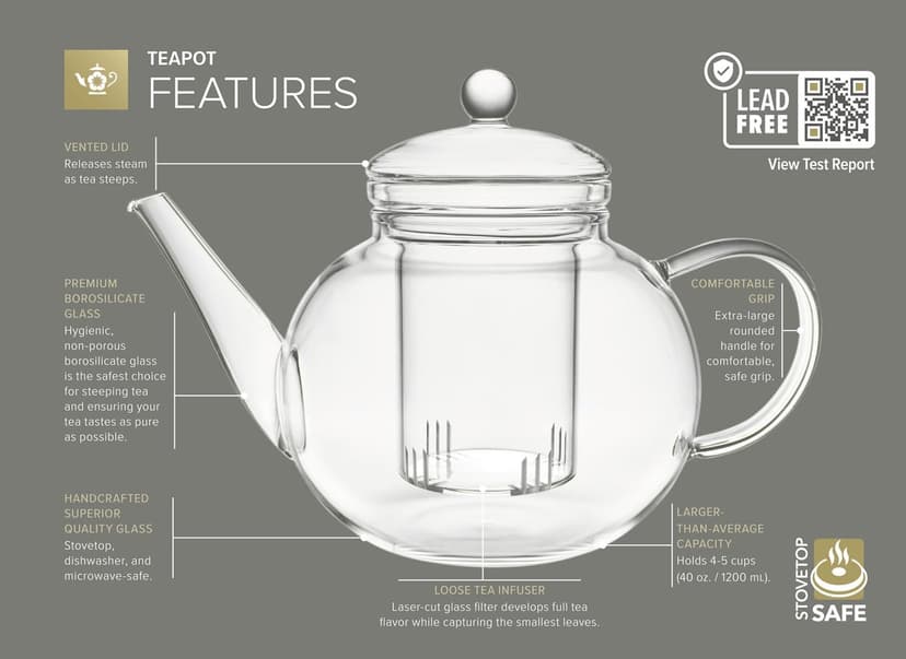 Teabloom Complete Glass Tea Set – Teapot (40 oz), Loose Tea Infuser, 4 Insulated Teacups, Tea Warmer with Candlelight, and 12 Flowering Teas – Elegant Blooming Tea Gift Set