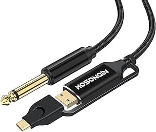 HOSONGIN USB Guitar Cable, Dual USB-C and USB-A Connectors, 16-bit/48kHz High-Fidelity Audio Adapter for Electric Guitar/Bass, Compatible with GarageBand, Audacity, and MacBook, 10 Feet