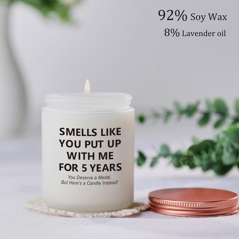 Funny 5th Wedding Gift for Women Men Anniversary, 5 Year Anniversary Wood Themed Gifts for Her Him Wife Husband Girlfriend Boyfriend Presents for Couple Candle