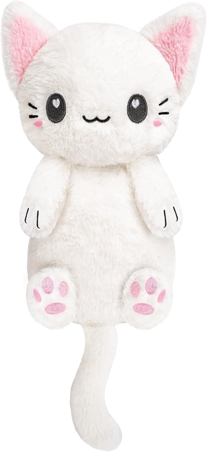 White Cat Microwavable 1.5 lbs Unscented Heating Pad for Women and Kids- Cute Soft Cozy Pillow Plush Heatable Warm Stuffed Animals - Kawaii Hot and Cold Plushie - White Cat Gifts for Girls and Women B0D78TJN7Z