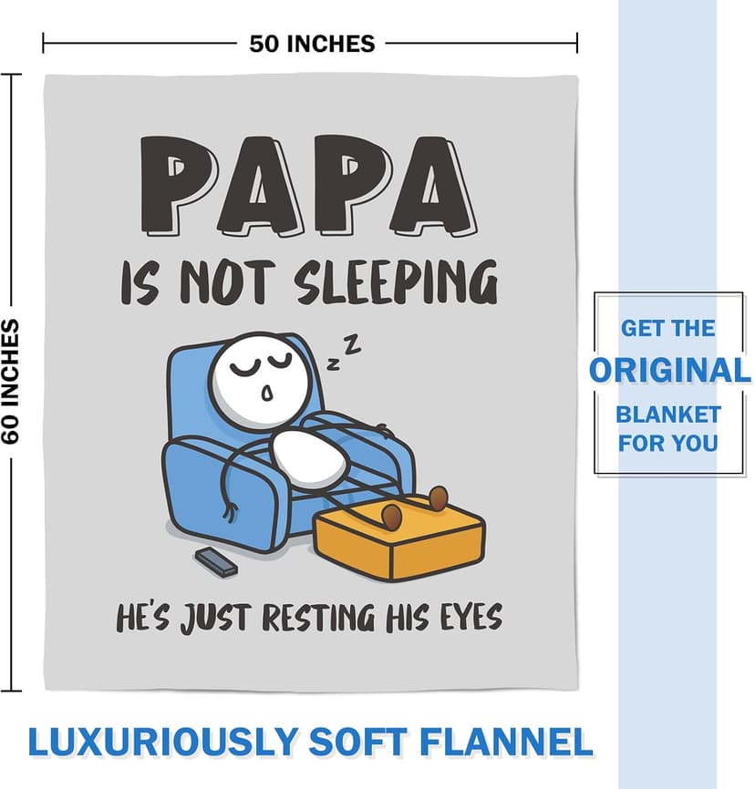 om Daughter Son Grandkids, Birthday Gifts for Papas Dad Grandpa, Flannel Throw for Couch and Naps, 60‘’ x 50‘’ (Gray) Funny Papa Gifts, Papa is Not Sleeping Blanket Gift B0FD9JGRJ3