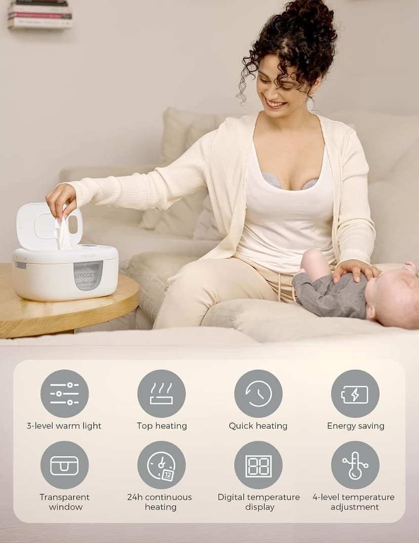 Wipe Warmer with Night Light, Fast and Even Heating, 4 Adjustable Temperature Modes, Baby Shower & Registry Must-haves, Grey Momcozy Baby Wipe Warmer, Innovative Spring Design,Large Capacity Dispenser B0FZKLFGJ1