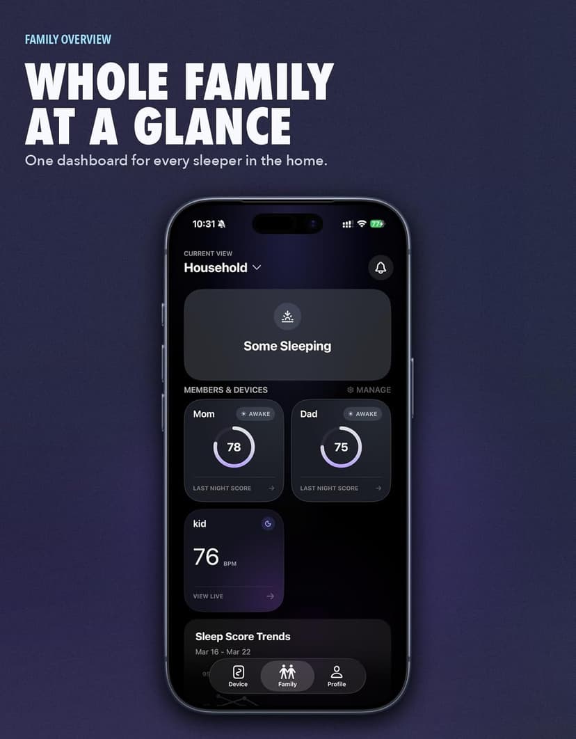 Non-Wearable Contactless Sleep Tracker & Sleep Monitor Device for Adults and Kids | No Subscription, Heart Rate, Breathing & Sleep Stage, Real-Time Monitoring, Smart Alarm