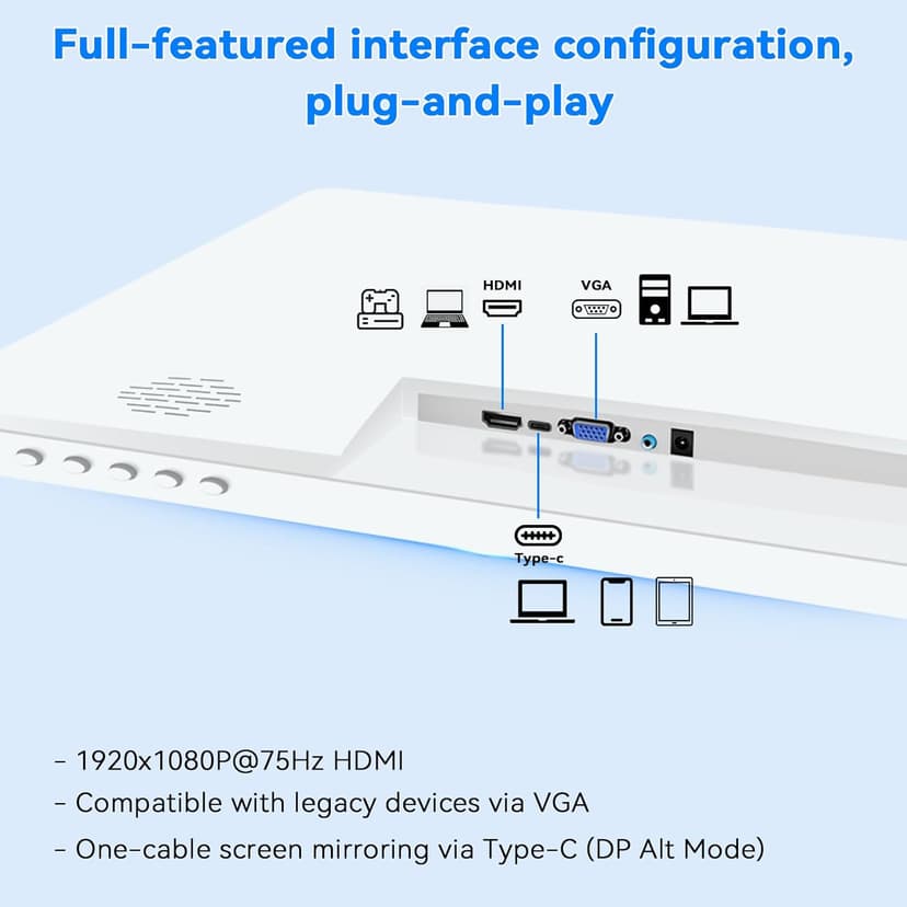 22 inch Touch Screen Monitor with Webcam FHD 1920x1080P Computer Monitor FreeSync HDR HDMI Ports Eye Care Frameless VESA Mount
