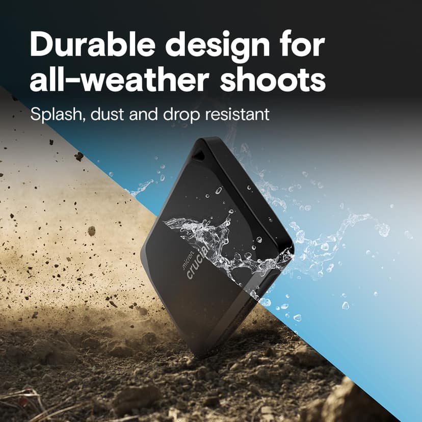 Crucial X10 Pro 1TB Portable SSD, Up to 2100MB/s Read, 2000MB/s Write, 3.2 USB-C, External Solid State Drive, Durable Storage for PC & Mac, for Professional Creators, Black - CT1000X10PROSSD902