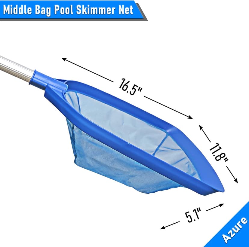 Poolvio Swimming Pool Leaf Skimmer Net, with 5 Sections Telescopic Aluminum Pole & Nylon Medium Fine Mesh Pool Net, Pool Cleaning Tool for Removing Leaves & Debris