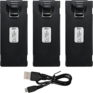 sea jump 3PCS 3.7V 1000mAh Lipo Battery with USB Charging Cable Suitable for E88 E88MAX E99 E99MAX BD101 P15PRO P8 A13 A15 K10MAX RC Drone, Aerial Quadcopters High-Capacity Battery Spare Parts