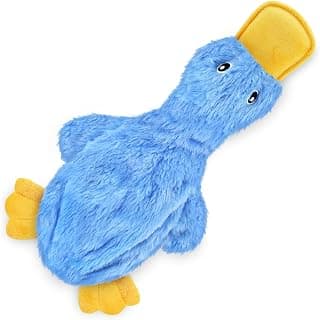 Stuffing Free Body, Soft, Squeaks & Crinkles, No Mess, Perfect for Moderate Chewers, Toss and Fetch Play Best Pet Supplies Interactive Squeaky Dog Toy - Crinkle Duck, Blue B09BBL8T4Z