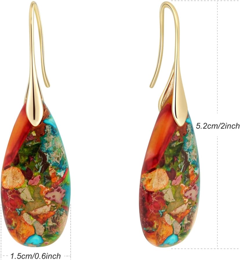 Sriomu Natural Healing Stone Fishhoop Dangle Drop Earrings Statement Gold silver earrings B0DGQW4PKS