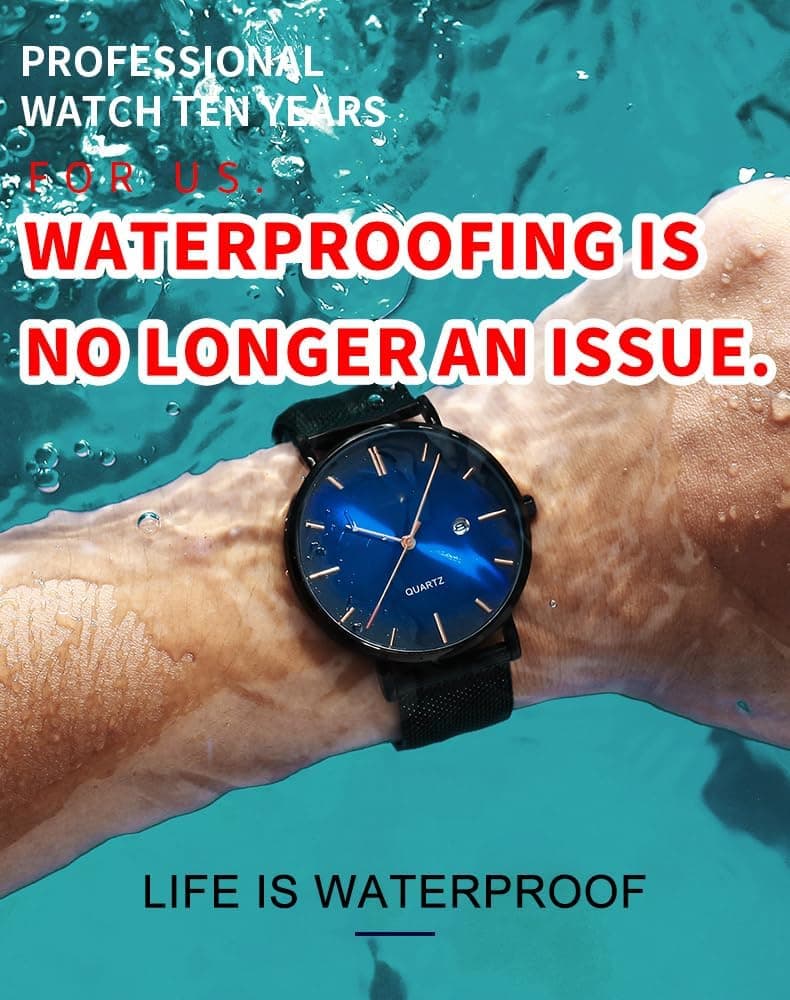 BESTKANG Men's Fashion Minimalist Wrist Watch Waterproof Watches Simple Ultra Thin Watches Analog Quartz Date with Stainless Steel Mesh Band