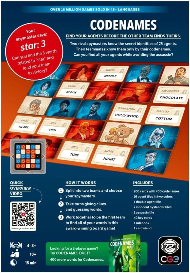 CGE Codenames Board Game (2nd Edition) The Top Secret Word Association Party Game for Friends & Family Game Nights, 4+ Players