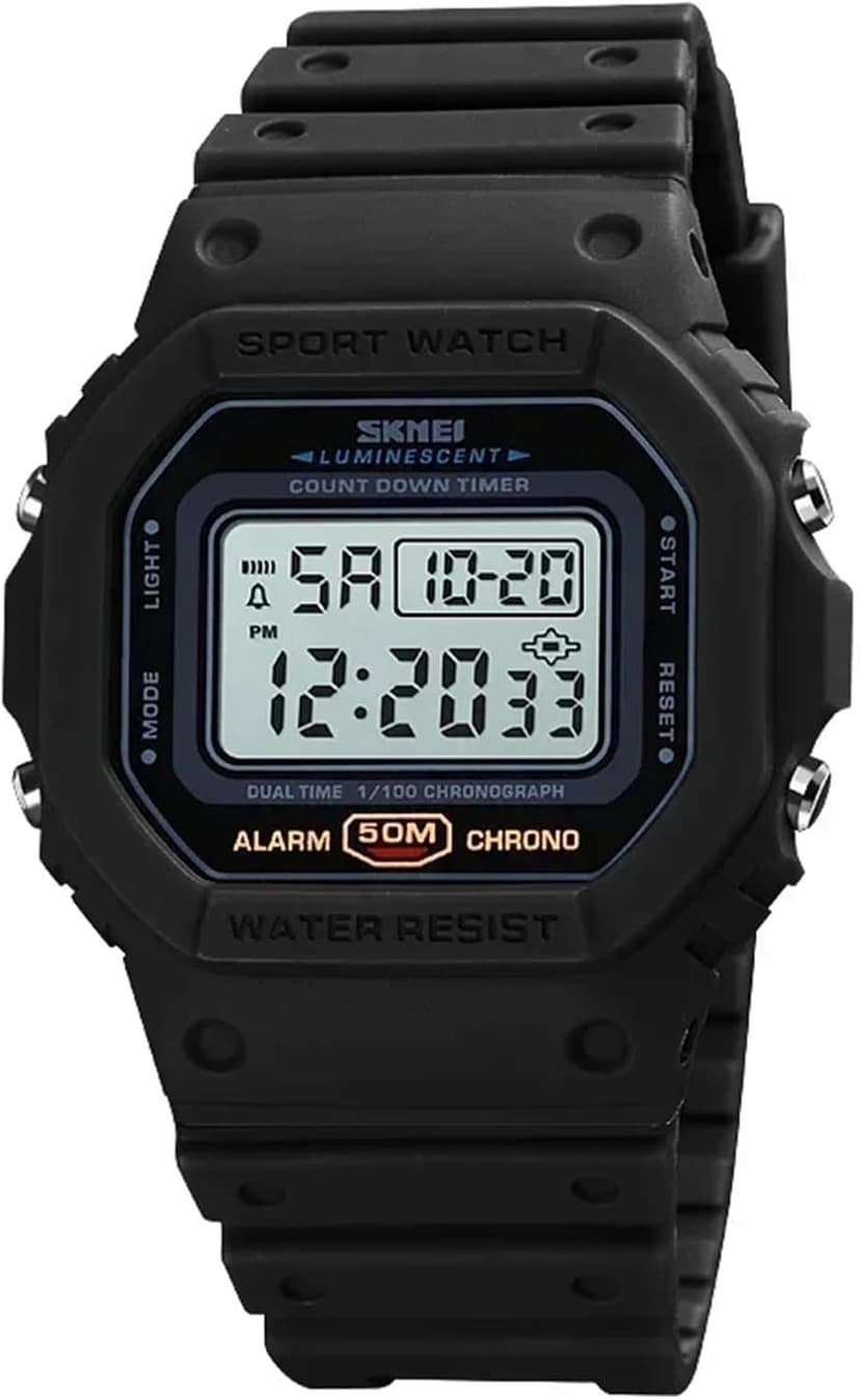 MASTOP Women's Men's Fashion Date LED Light Square Electronic Watch Waterproof Sports Multifunction Watches