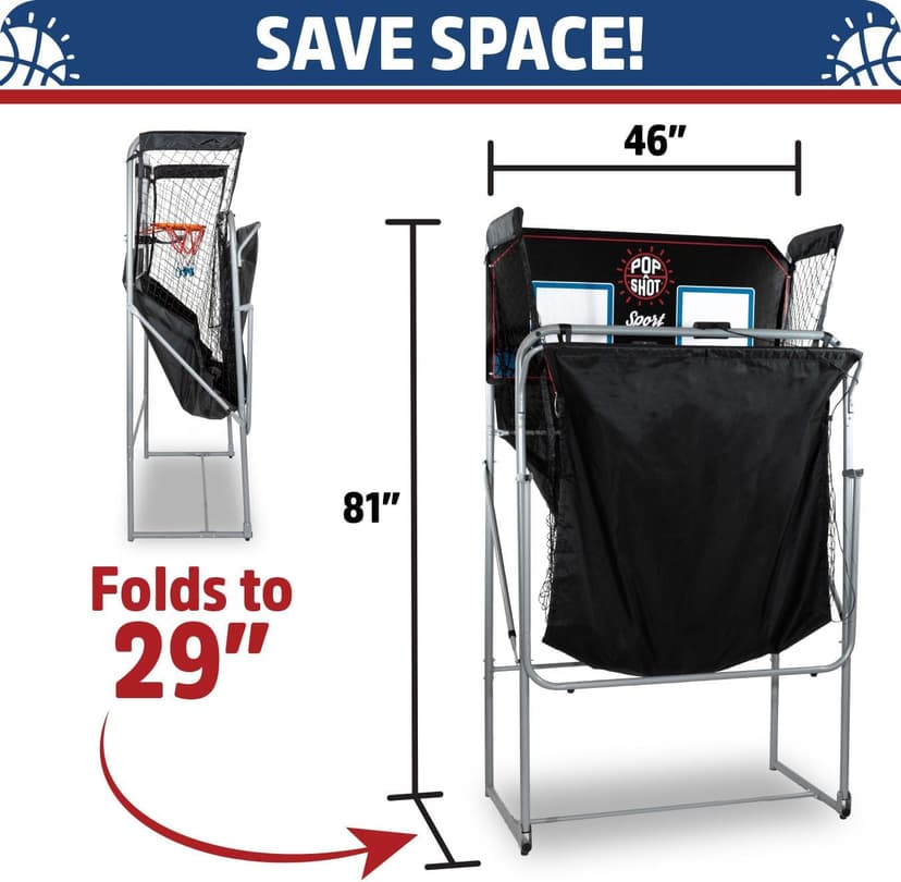 Pop-A-Shot - Dual Shot Sport | Arcade Basketball Game for Home | Paddle Scoring Hoop, 10 Game Modes, 4 Balls | Foldable for Easy Storage | Fun for All Players