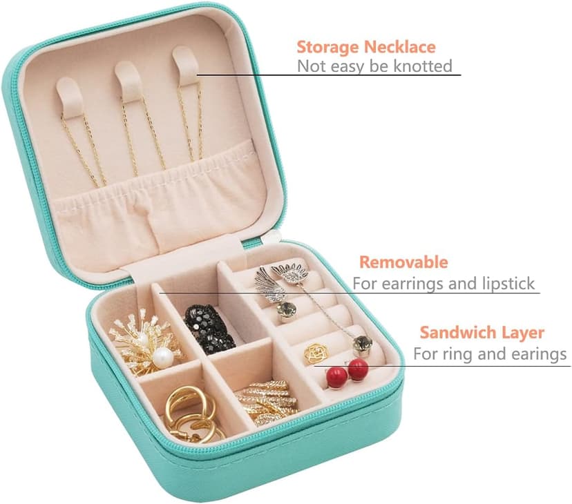 TRODANCE Mini Jewelry Travel Case, Small Portable Jewellry Organizer Box Portable Display Storage Box for Rings Earrings Necklaces, Gifts for Girl, Women, Wedding, Birthday, Mom, Mother's Day (Blue) B09631PYPT