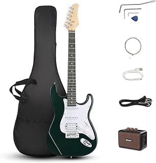 Ktaxon 39 Inch Electric Guitar Kit for Beginner, HSS Pickups 6 String Solid-Body Full Size Adults Electric Guitars W/Amplifier, Bag, Strap, Cable, Accessories - Green