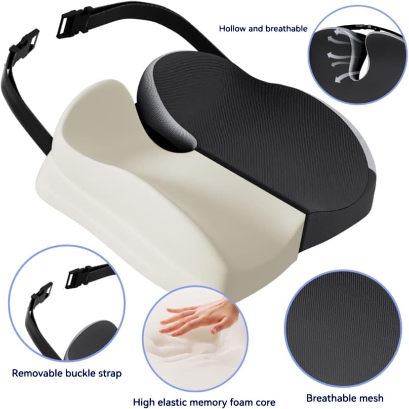 Seat Cushions for Office Chairs Wheelchair Cushion for Long Sitting Back Pain,Memory Foam Seat Car Computer Desk Chair Cushion,Coccyx Cushion for Tailbone Pain Relief Cushion Office Chair Black