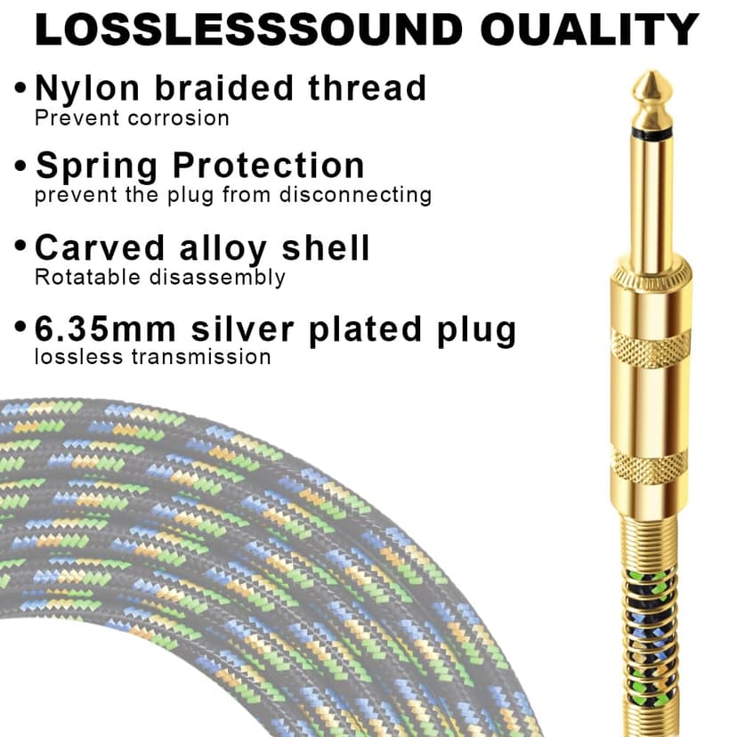 HixYaxi USB Guitar Cable Guitar to Pc Interface USB to 6.35mm 1/4 inch TS Instrument Cable Recording Instrument Electric Guitar Cord Compatible with Windows Mac OS for Guitar Bass - 10FT/3.1M