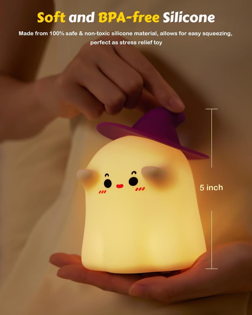 Luditek Cute Ghost Night Light Lights, Silicone Dimmable Ghost Lamp Desk Decor for Halloween Decorations Indoor Home Room Office Table, Halloween Gifts for Women, Girls, Kids