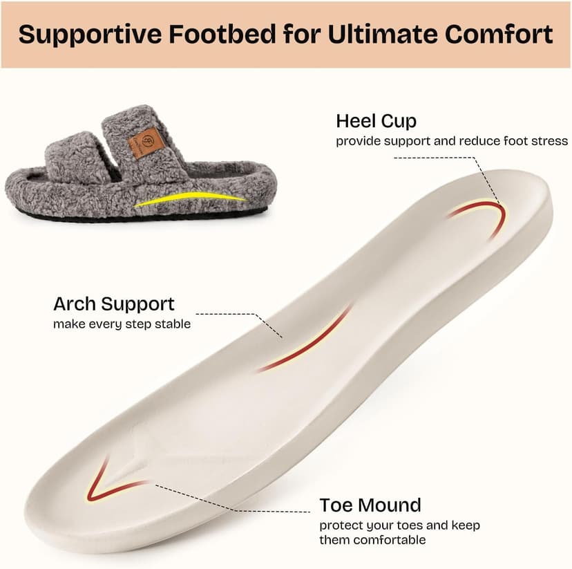Machine-washable, Gifts, Memory Foam, Anti-slip Sole, Lightweight, Indoor and Outdoor, Cozy EverFoams Womens Fuzzy Open-toe Slippers Memory Foam Indoor House Shoes B0CLGNYKFR