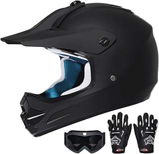 Youth Dirt Bike Helmet DOT Certified - Full Face Motorcycle Helmet for Off-Road, ATV, Street Riding, Includes Adjustable Goggles & Protective Gloves