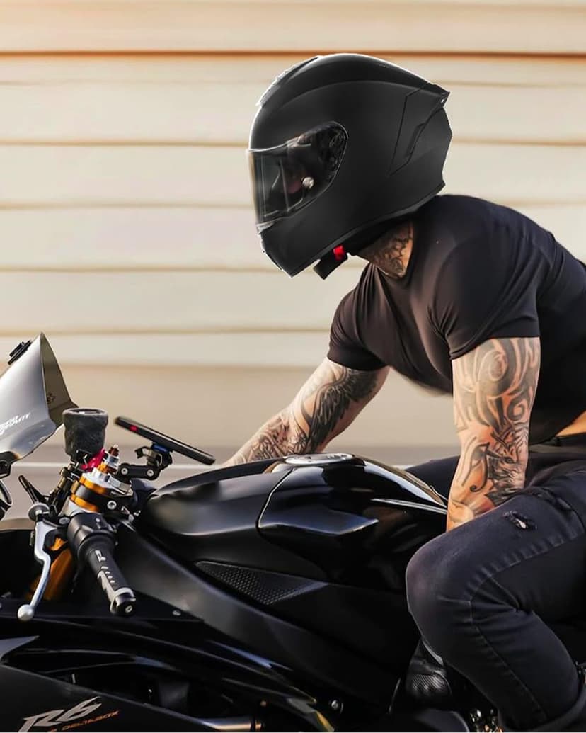 Favoto Full Face Motorcycle Helmet DOT Approved, Cascos Para Motos Snowmobile Dirt Bike Helmet for Adults Men Women, Anti-Fog Film Included, Black, Medium