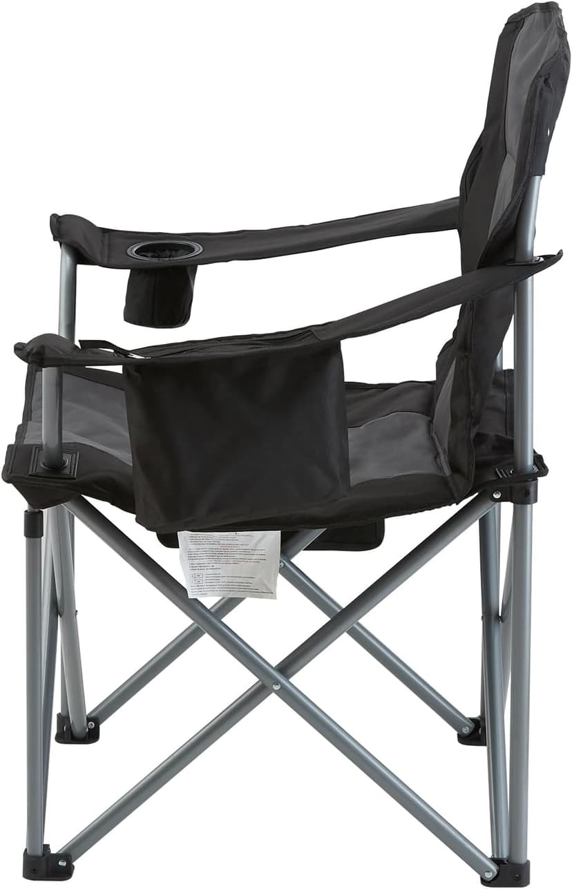 VEVOR Oversized Camping Folding Chair, Portable Heavy Duty Outdoor Quad Lumbar Back Padded with Side Pockets, Cup Holder and Cooler Bag for Beach, Lawn, Picnic, Fishing, Backpacking, Black