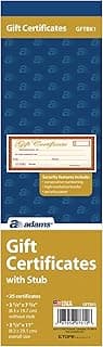 Adams 1-Part Gift Certificates with Stub, 3-1/4" x 11", 25 Certificates/BK (GFTBK1)