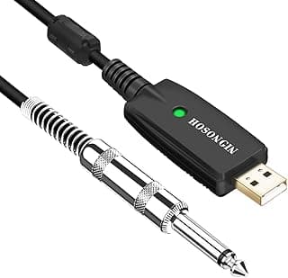 HOSONGIN USB Guitar Cable - USB Interface Male to 6.35mm 1/4" TS Mono Electric Guitar Converter Cable (10 Ft, Black)