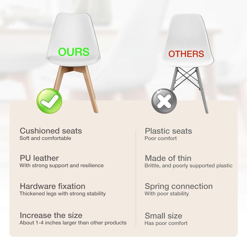 OLIXIS Dining Chairs Set of 4, PU Leather Upholstered Kitchen Chairs with Solid Wood Legs, Mid Century Modern Accent Chairs for Living Room, Bedroom, Patio, White