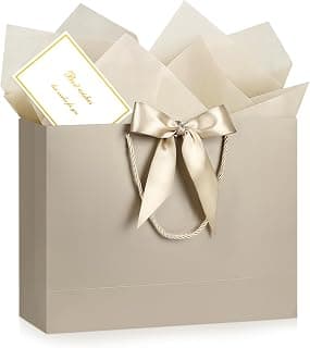 JMANNI Gift Bag, 1PCS Gift Bags Large with Ribbon and 1 Greeting Cards 2 Tissue Paper, Portable Paper Gift Bag with Handles, Birthday Gift Bags,Present Bags for Wedding Party Mothers Day