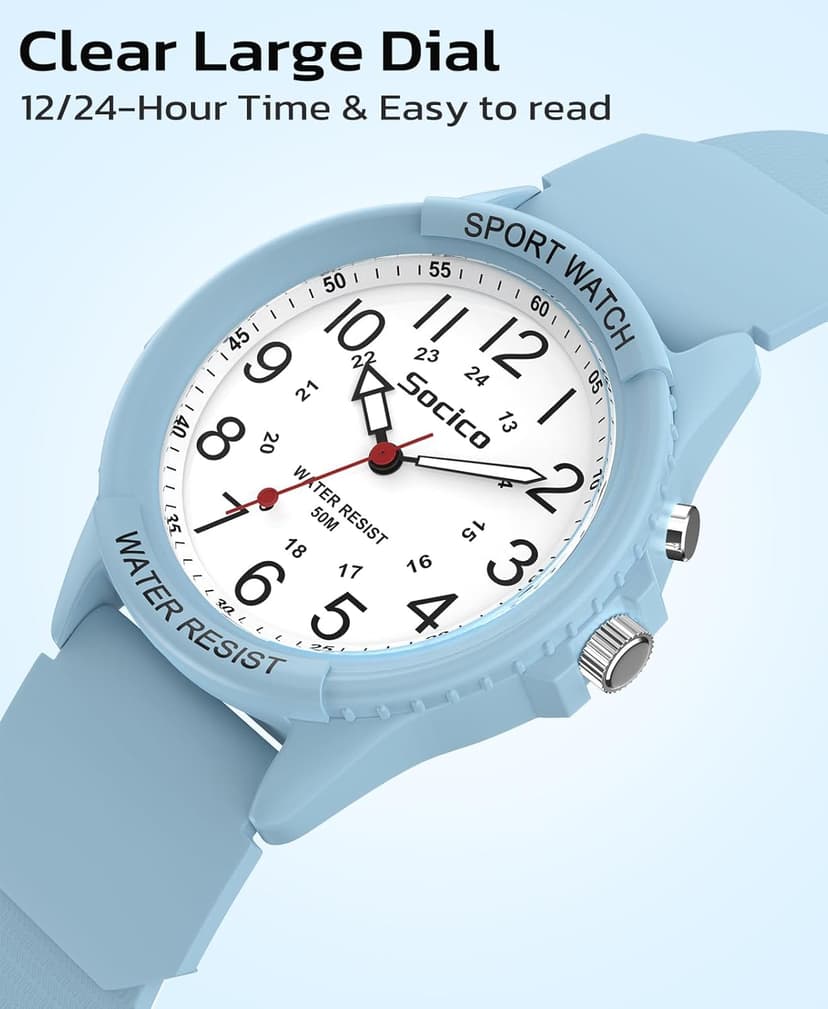 SOCICO Watch for Men Women Big Face Classic Analog Quartz Sports Backlight Unisex Waterproof Nurse Watch for Medical Army Military Time with Second Hand Easy to Read Casual Wristwatch